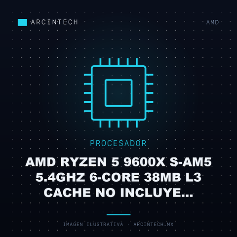 Procesador AMD Ryzen 5 9600X S-AM5 5.4GHz 6-CORE 38MB L3 Cache No Incluye Disipador
