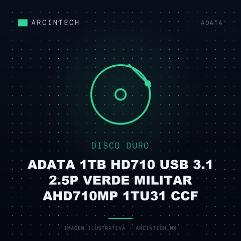 Disco Duro Externo Adata 1TB HD710 USB 3.1 2.5P Verde Militar AHD710MP 1TU31 Ccf