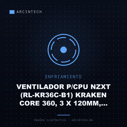 Ventilador P/cpu NZXT (RL-KR36C-B1) Kraken Core 360, 3 X 120MM, 2400RPM, Negro