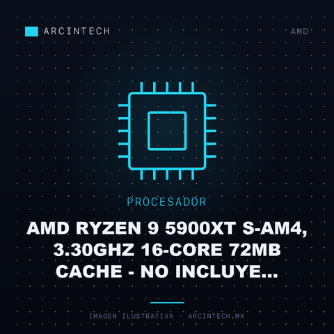 Procesador AMD Ryzen 9 5900XT S-AM4, 3.30GHz 16-CORE 72MB Cache - No Incluye Disipador