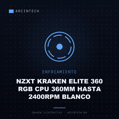 Enfriamiento Liquido NZXT Kraken Elite 360 RGB CPU 360MM Hasta 2400RPM Blanco