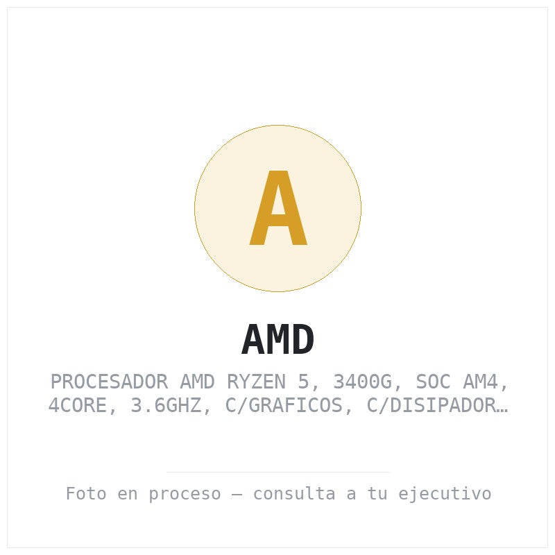 Procesador AMD Ryzen 5, 3400G, Socket AM4, 4CORE, 3.6GHz, C/graficos, C/disipador