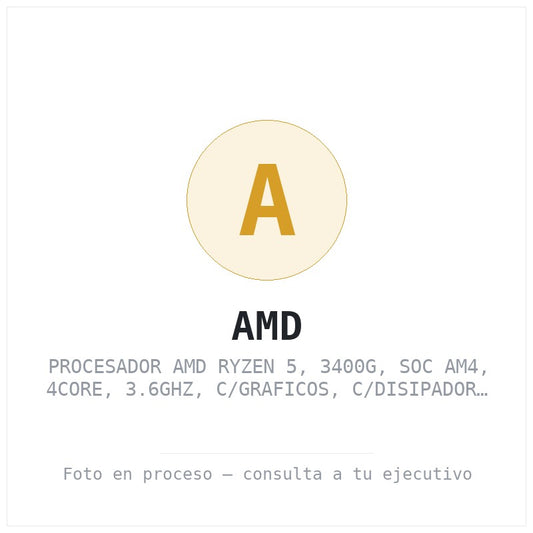 Procesador AMD Ryzen 5, 3400G, Socket AM4, 4CORE, 3.6GHz, C/graficos, C/disipador