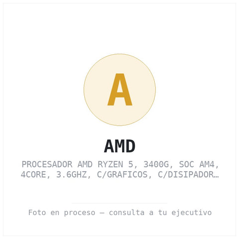 Procesador AMD Ryzen 5, 3400G, Socket AM4, 4CORE, 3.6GHz, C/graficos, C/disipador