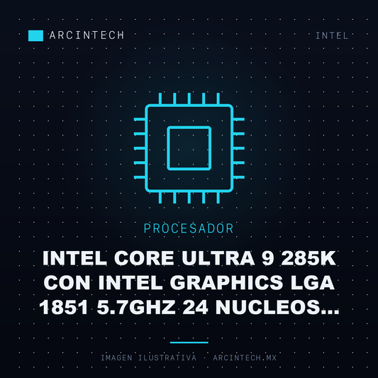 Procesador Intel Core Ultra 9 285K con Intel Graphics LGA 1851 5.7GHz 24 Nucleos 36MB Cache No Incluye Disipador Ultra Series 2 Arrow Lake