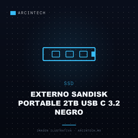 Unidad de Estado Solido SSD Externo Sandisk Portable 2TB USB C 3.2 Negro