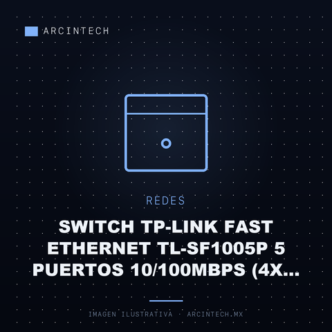 Switch TP-Link Fast Ethernet TL-SF1005P 5 Puertos 10/100MBPS (4X Poe) 1 Gbit/s 2000 Entradas No Administrable