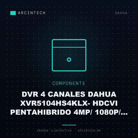 Dvr 4 Canales Dahua XVR5104HS4KLX- Hdcvi Pentahibrido 4MP/ 1080P/ 720P/ H265+/2 Ch Ip Adicionales 4+2/IVS/ 1 SATA Hasta 10TB/P2