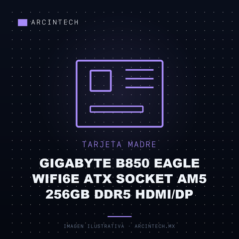 Tarjeta Madre Gigabyte B850 Eagle WIFI6E ATX Socket AM5 256GB DDR5 Hdmi/dp