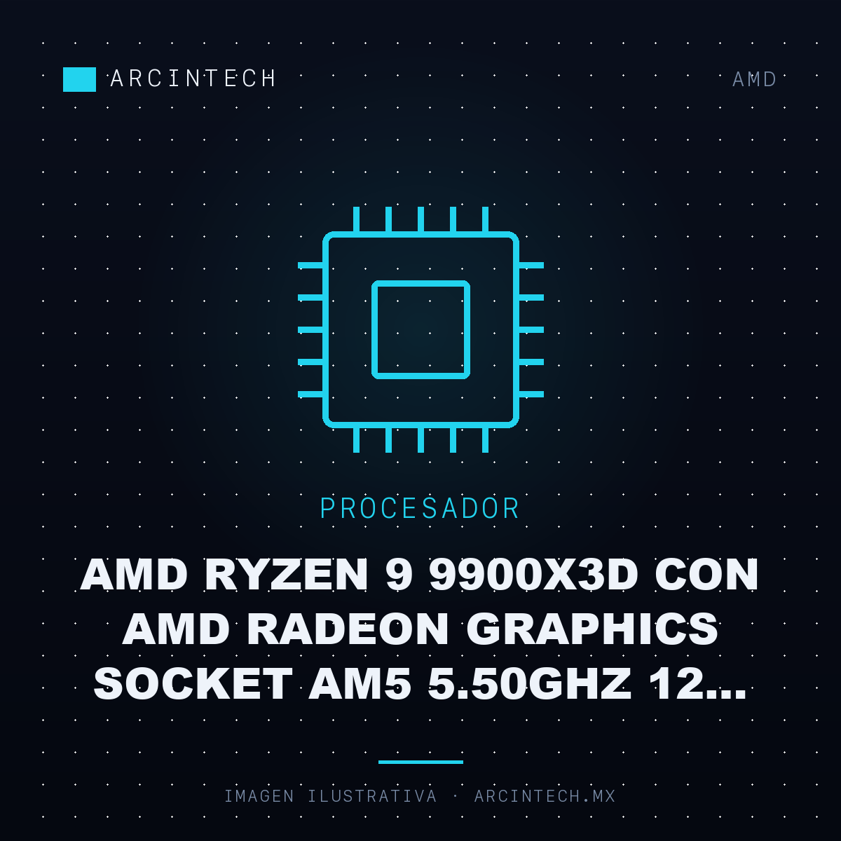 Procesador AMD Ryzen 9 9900X3D con AMD Radeon Graphics Socket AM5 5.50GHz 12 Nucleos 140MB Cache sin Disipador