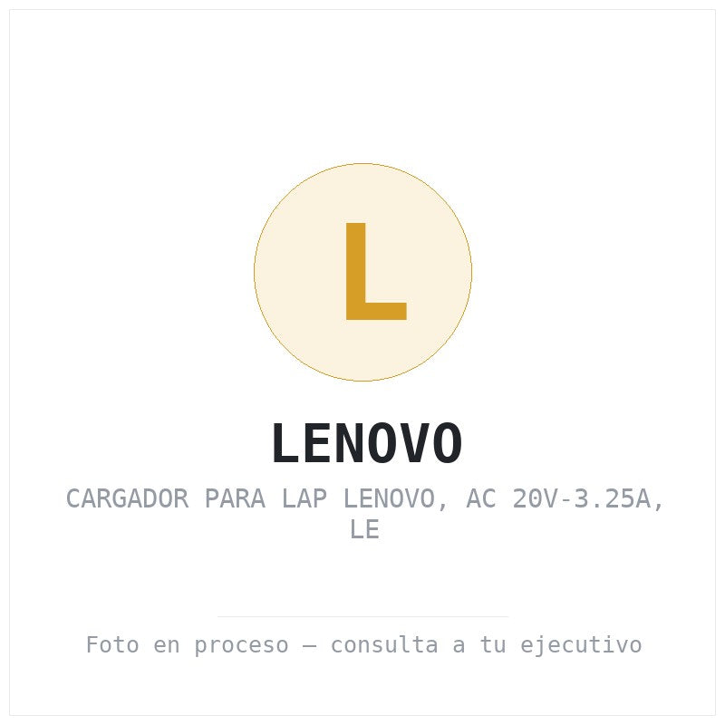 Cargador para Lap Lenovo, Ac 20V-3.25A, Le