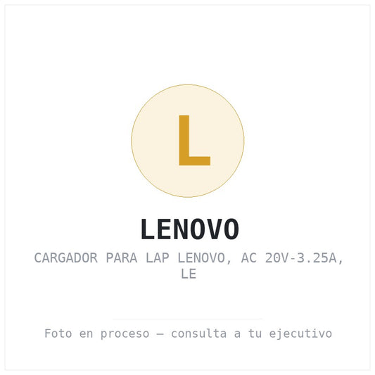 Cargador para Lap Lenovo, Ac 20V-3.25A, Le