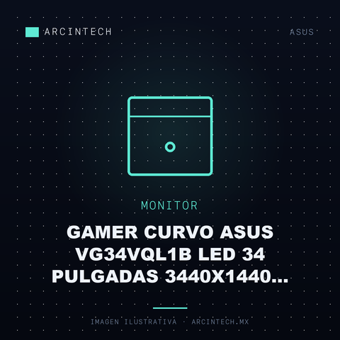 Monitor Gamer Curvo ASUS VG34VQL1B LED 34 Pulgadas 3440X1440 Ultra Wide Quad HD Freesync 165Hz Hdmi/displayport Bocinas Integradas Negro