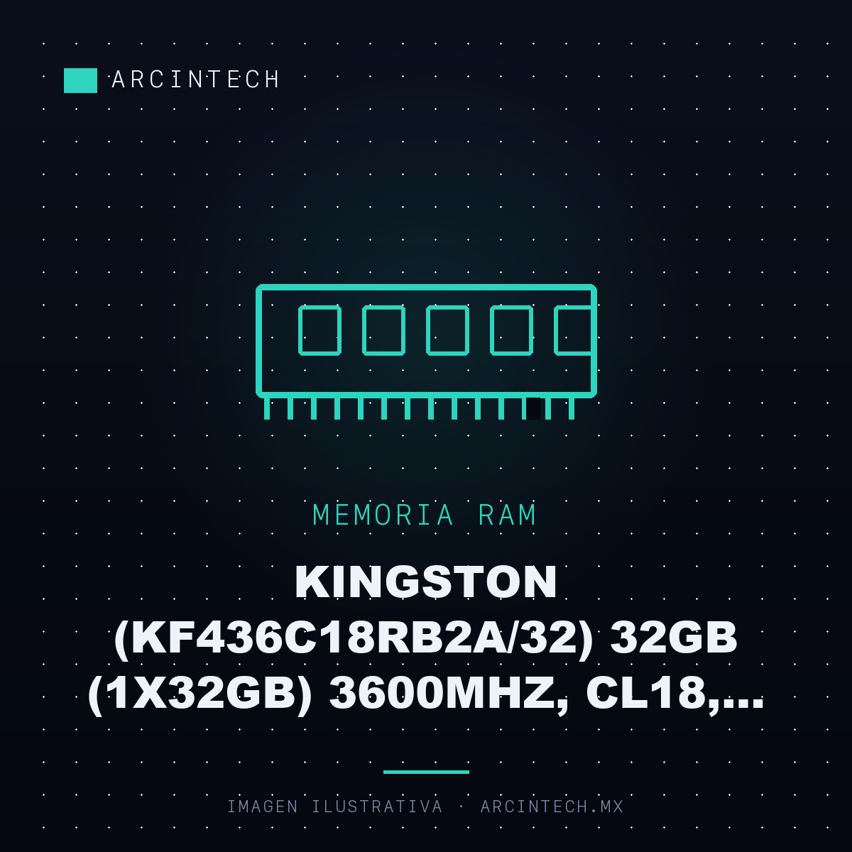 Memoria Dimm DDR4 Kingston (KF436C18RB2A/32) 32GB (1X32GB) 3600MHz, CL18, Non-ecc, Fury Renegade RGB