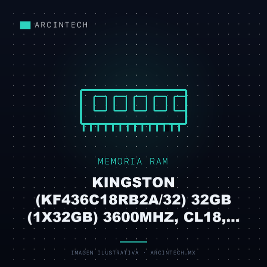 Memoria Dimm DDR4 Kingston (KF436C18RB2A/32) 32GB (1X32GB) 3600MHz, CL18, Non-ecc, Fury Renegade RGB