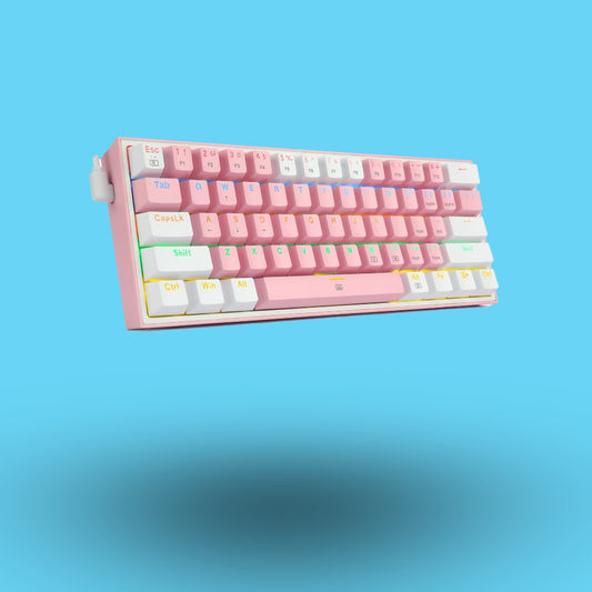 TECLADO GAMER REDRAGON FIZZ PRO K617 RGB  USB MECANICO INTERRUPTOR ROJO ROSA CON BLANCO (K617 R PW)