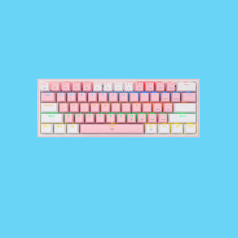 TECLADO GAMER REDRAGON FIZZ PRO K617 RGB  USB MECANICO INTERRUPTOR ROJO ROSA CON BLANCO (K617 R PW)