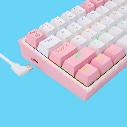 TECLADO GAMER REDRAGON FIZZ PRO K617 RGB  USB MECANICO INTERRUPTOR ROJO ROSA CON BLANCO (K617 R PW)