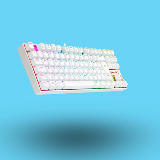 TECLADO GAMER REDRAGON KUMARA BLANCO K552W ALAMBRICO SWITCH ROJO FUNCION MULTIMEDIA ESPAÑOL ILUMINACION RAINBOW ANTISALPICADURAS (K552W-KR-SP)