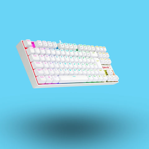 TECLADO GAMER REDRAGON KUMARA BLANCO K552W ALAMBRICO SWITCH ROJO FUNCION MULTIMEDIA ESPAÑOL ILUMINACION RAINBOW ANTISALPICADURAS (K552W-KR-SP)