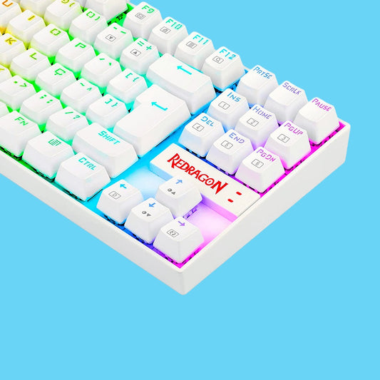 TECLADO GAMER REDRAGON KUMARA BLANCO K552W ALAMBRICO SWITCH ROJO FUNCION MULTIMEDIA ESPAÑOL ILUMINACION RAINBOW ANTISALPICADURAS (K552W-KR-SP)
