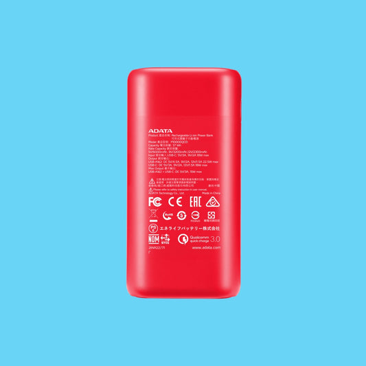 POWER BANK ADATA P10000QCD 10.000MAH 2XUSB TIPO C ROJO (AP10000QCD-DGT-CRD)