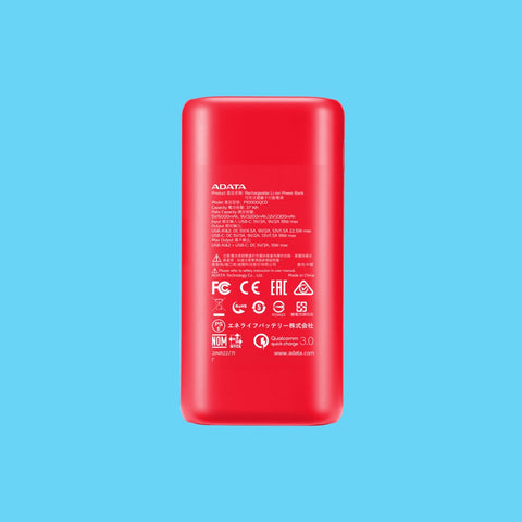 POWER BANK ADATA P10000QCD 10.000MAH 2XUSB TIPO C ROJO (AP10000QCD-DGT-CRD)