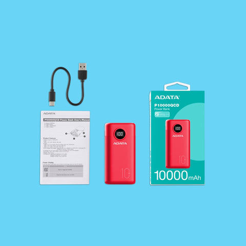 POWER BANK ADATA P10000QCD 10.000MAH 2XUSB TIPO C ROJO (AP10000QCD-DGT-CRD)