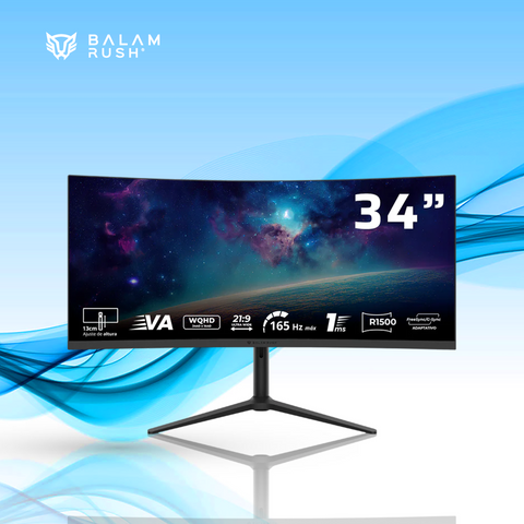 MONITOR GAMER CURVO BALAM RUSH COSMOS ARCUS MCA34X IPS 34 PULGADAS 3440X1440 ULTRA WIDE QUAD HD G-SYNC/FREESYNC 165HZ HDMI/DISPLAYPORT BOCINAS INTEGRADAS NEGRO (BR-944137)