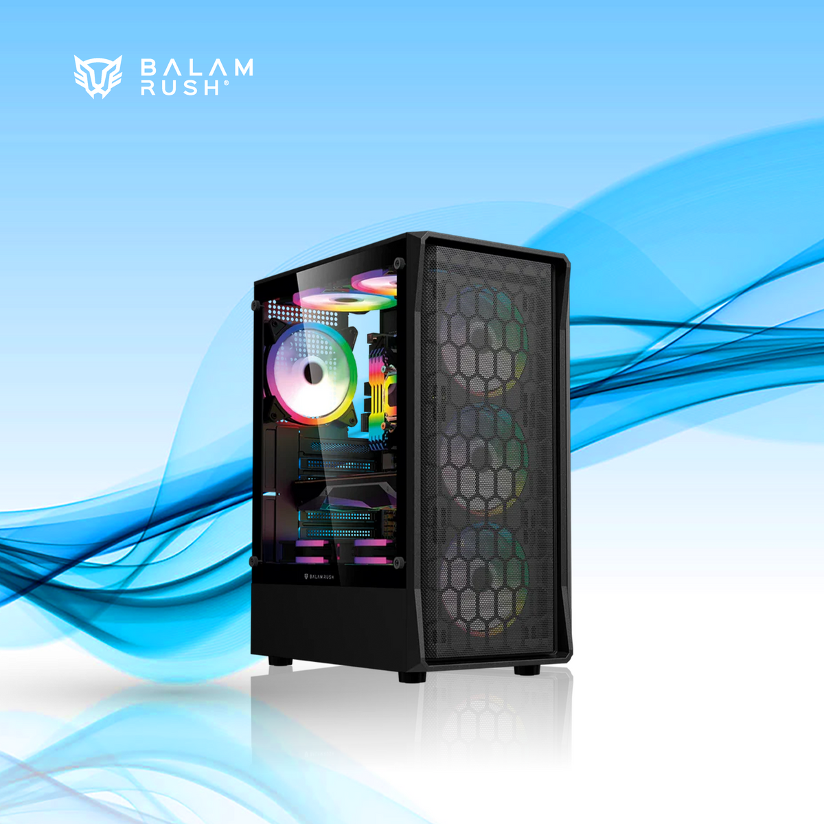 GABINETE GAMER COMPACT MEDIA TORRE ATX DRAGONFLY HEX GM560 NEGRO, S/FUENTE(BR-943963)