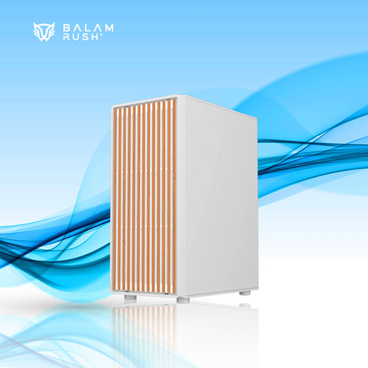 GABINETE GAMER BALAM RUSH DRAGONFLY WOOD GM580 ATX MEDIA TORRE 4 FAN ARGB CRISTAL TEMPLADO FRENTE TIPO MADERA BLANCO (BR-943970)
