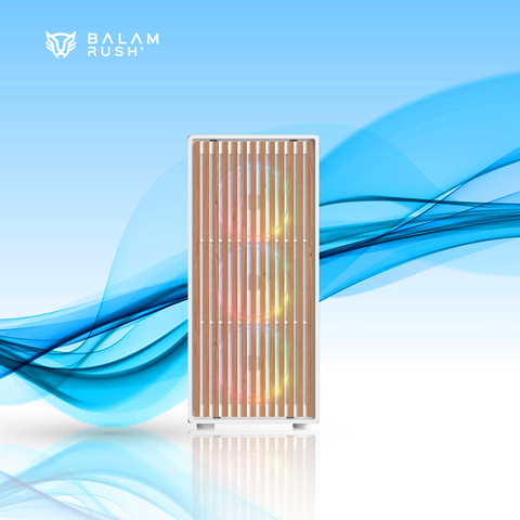 GABINETE GAMER BALAM RUSH DRAGONFLY WOOD GM580 ATX MEDIA TORRE 4 FAN ARGB CRISTAL TEMPLADO FRENTE TIPO MADERA BLANCO (BR-943970)