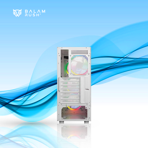 GABINETE GAMER BALAM RUSH DRAGONFLY WOOD GM580 ATX MEDIA TORRE 4 FAN ARGB CRISTAL TEMPLADO FRENTE TIPO MADERA BLANCO (BR-943970)