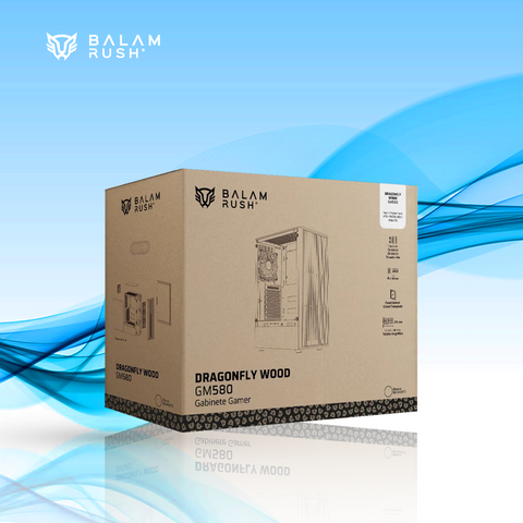 GABINETE GAMER BALAM RUSH DRAGONFLY WOOD GM580 ATX MEDIA TORRE 4 FAN ARGB CRISTAL TEMPLADO FRENTE TIPO MADERA BLANCO (BR-943970)