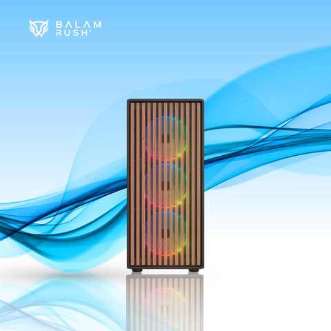 GABINETE GAMER BALAM RUSH DRAGONFLY WOOD GM580 ATX MEDIA TORRE 4 FAN ARGB CRISTAL TEMPLADO FRENTE TIPO MADERA NEGRO (BR-943949)