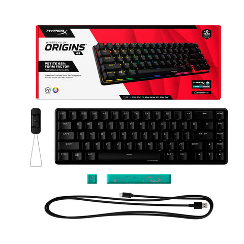 TECLADO GAMER HYPERX ALLOY ORIGINS 65 MECANICO RGB SWITCH AQUA INGLES USB NEGRO (56R64AA#ABA)