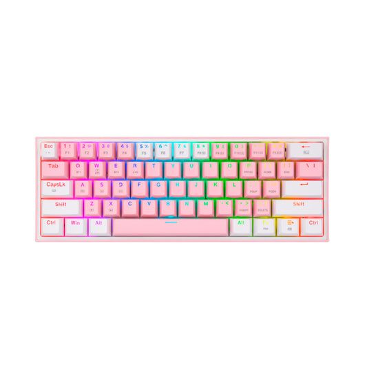 TECLADO GAMER REDRAGON FIZZ PRO K617 RGB  USB MECANICO INTERRUPTOR ROJO ROSA CON BLANCO (K617 R PW)