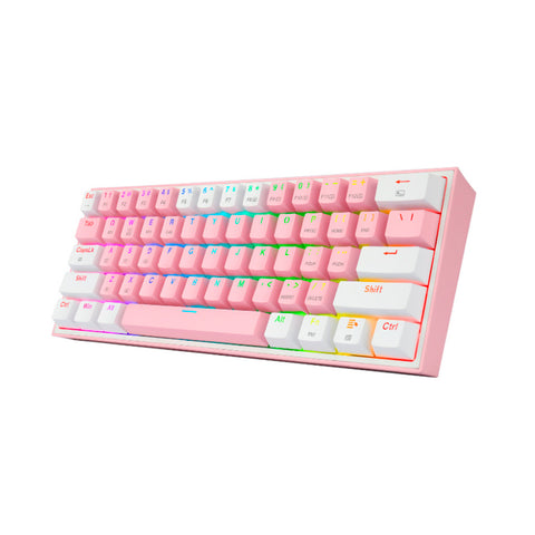 TECLADO GAMER REDRAGON FIZZ PRO K617 RGB  USB MECANICO INTERRUPTOR ROJO ROSA CON BLANCO (K617 R PW)