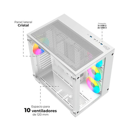 GABINETE BALAM RUSH GAMER TANK PRO GM930 VENTANA RGB 4FAN SIN FUENTE BLANCO (BR-935951)