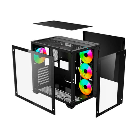 GABINETE BALAM RUSH GAMER TANK PRO GM930 4FAN VENTANA RGB SIN FUENTE NEGRO (BR-935944)