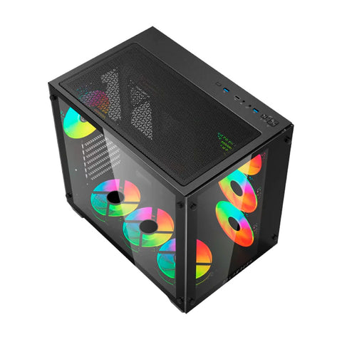 GABINETE BALAM RUSH GAMER TANK PRO GM930 4FAN VENTANA RGB SIN FUENTE NEGRO (BR-935944)