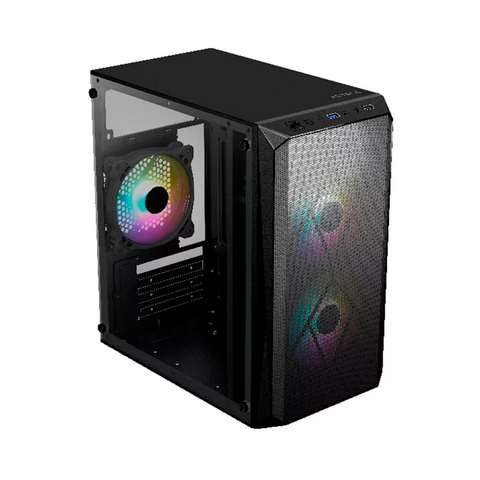 GABINETE ACTECK DOOM GI630 MICRO TORRE FUENTE 500W PANEL IZQ ACRILICO FRENTE MALLA 3 VENTILADORES RGB NEGRO (AC-935739)