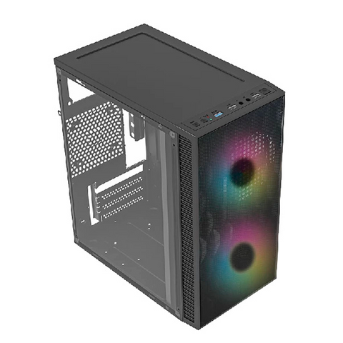 GABINETE ACTECK FUJI GC470 MINI TORRE COMPACTO FUENTE 500W PANEL IZQ ACRILICO AL FRENTE MALLA 2 VENTILADORES RGB NEGRO (AC-935838)