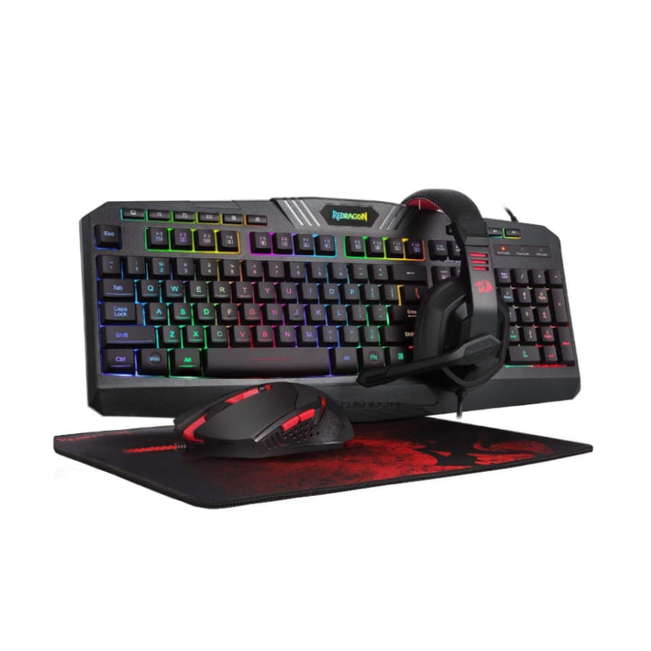 KIT REDRAGON TECLADO MOUSE AUDIFONOS Y MOUSEPAD ALAMBRICO USB NEGRO (S101-BA-2-SP)