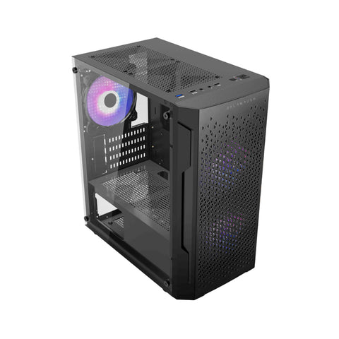 GABINETE BALAM RUSH GAMER ARTIC GI725 MATX MICRO TORRE 3 VENTILADORES PANEL IZQ CRISTAL + FRENTE COLMENA + FULL COLOR BOX  SIN FUENTE NEGRO (BR-936118)