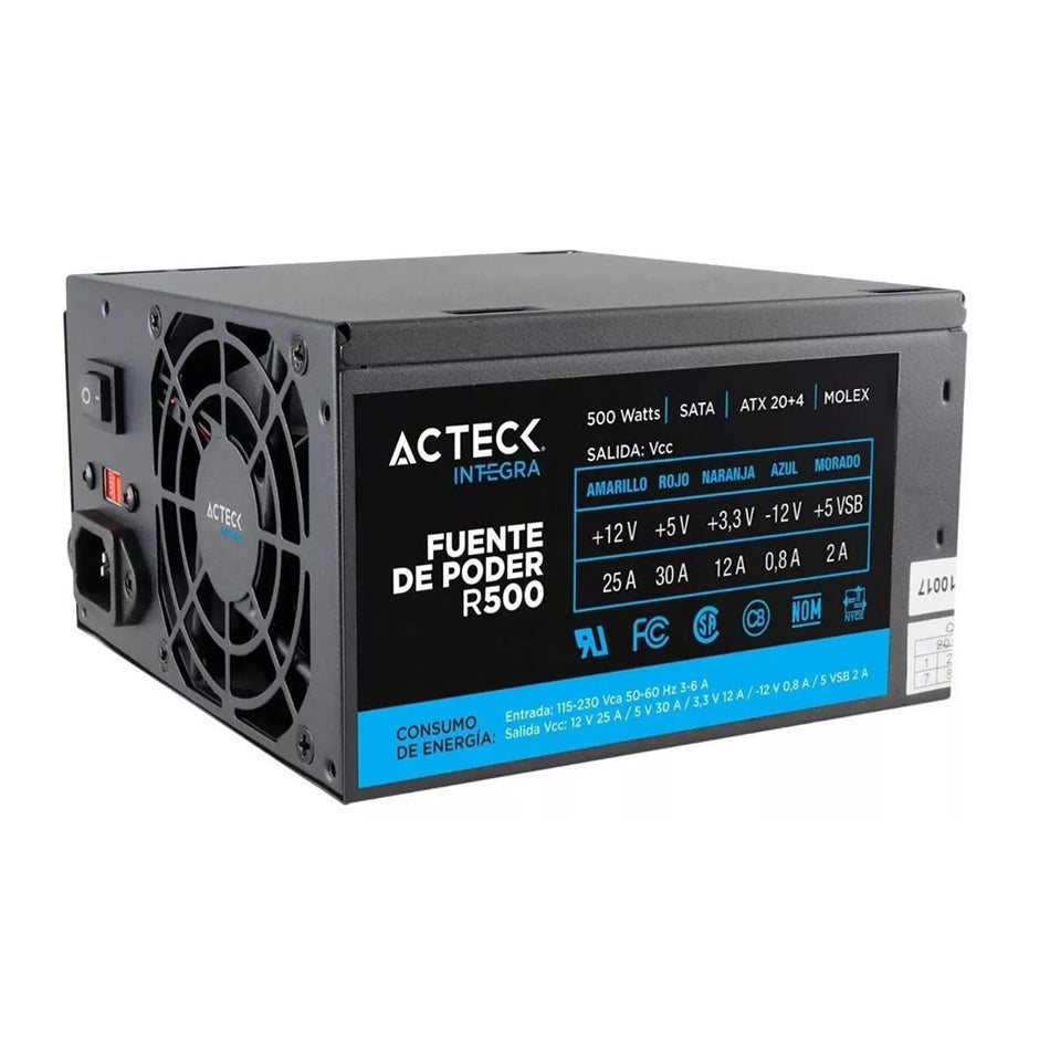 Fuente de Poder Acteck Blazar Negro 500W ATX/24 PIN/2 SATA R500