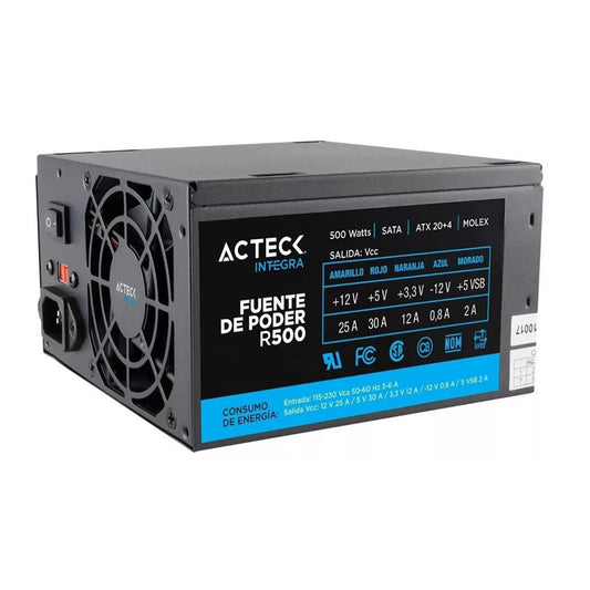 Fuente de Poder Acteck Blazar Negro 500W ATX/24 PIN/2 SATA R500