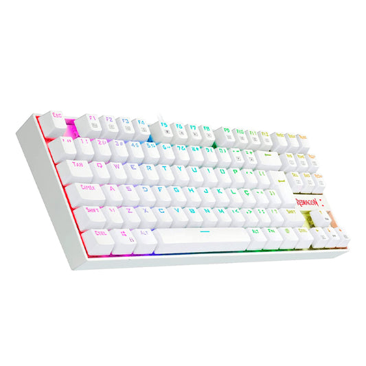 TECLADO GAMER REDRAGON KUMARA BLANCO K552W ALAMBRICO SWITCH ROJO FUNCION MULTIMEDIA ESPAÑOL ILUMINACION RAINBOW ANTISALPICADURAS (K552W-KR-SP)