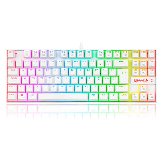 TECLADO GAMER REDRAGON KUMARA BLANCO K552W ALAMBRICO SWITCH ROJO FUNCION MULTIMEDIA ESPAÑOL ILUMINACION RAINBOW ANTISALPICADURAS (K552W-KR-SP)