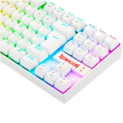 TECLADO GAMER REDRAGON KUMARA BLANCO K552W ALAMBRICO SWITCH ROJO FUNCION MULTIMEDIA ESPAÑOL ILUMINACION RAINBOW ANTISALPICADURAS (K552W-KR-SP)